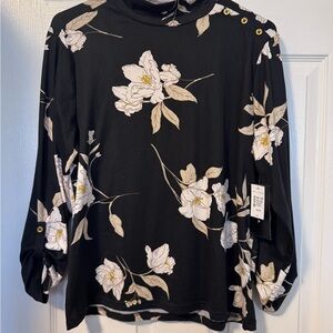 Chic Black Floral Women's Blouse